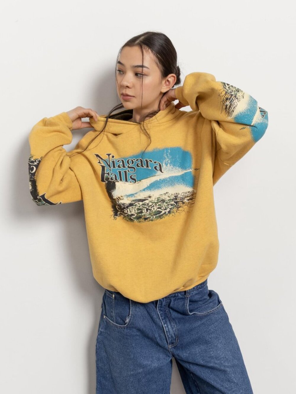 NIAGARA FALLS Hoody Vintage Over Dyed Baggy Sweatshirt / Large Xl